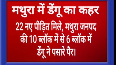 Photo of मथुरा में डेंगू का कहर : 22 नए पीड़ित मिले, मथुरा जनपद की 10 ब्लॉक में से 6 ब्लॉक में  डेंगू ने पसारे पैर।